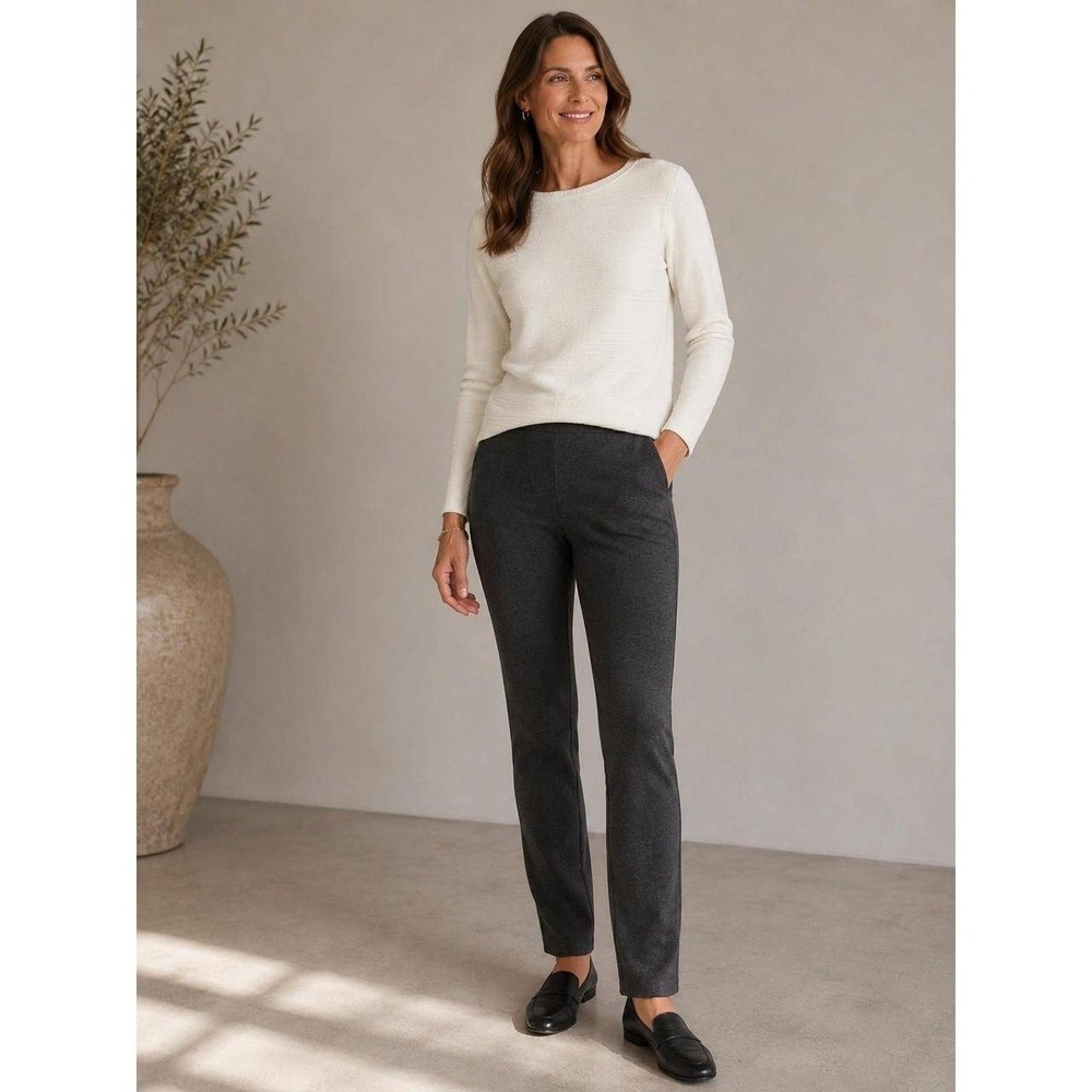 J. Jill Charcoal Gray Ponte Slim Leg Pull On Pants Small Stretch Career Trousers